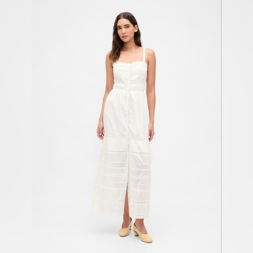 NWT - GAP Soft Cotton Voile Lace-Trim Off White Maxi Dress - Size XXL Tall